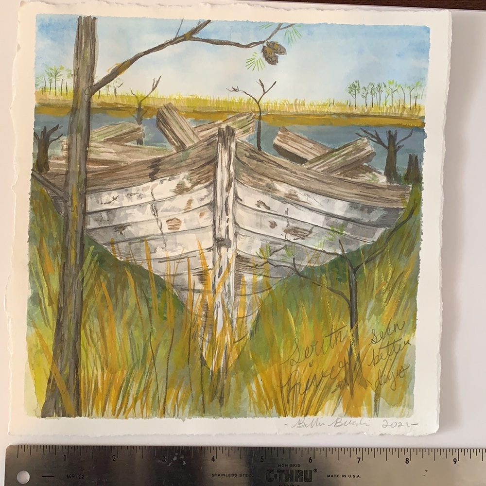 Watercolor by me 9”x9” North Carolina coast boat - Picture 4 of 5